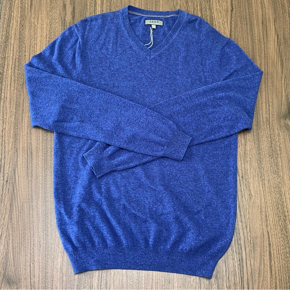 Saddlebred M Blue V-Neck Sweater Classic Office Business Professional
